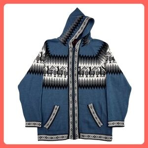 Alpaca Life Collection Sweater Hoodie Women SMALL Blue Llama Andean Boho